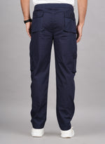 Thumbnail for House of RP Men's Cotton Blue Slim Fit Solid Cargos, Casual Trousers with Cargo Pockets - Distacart