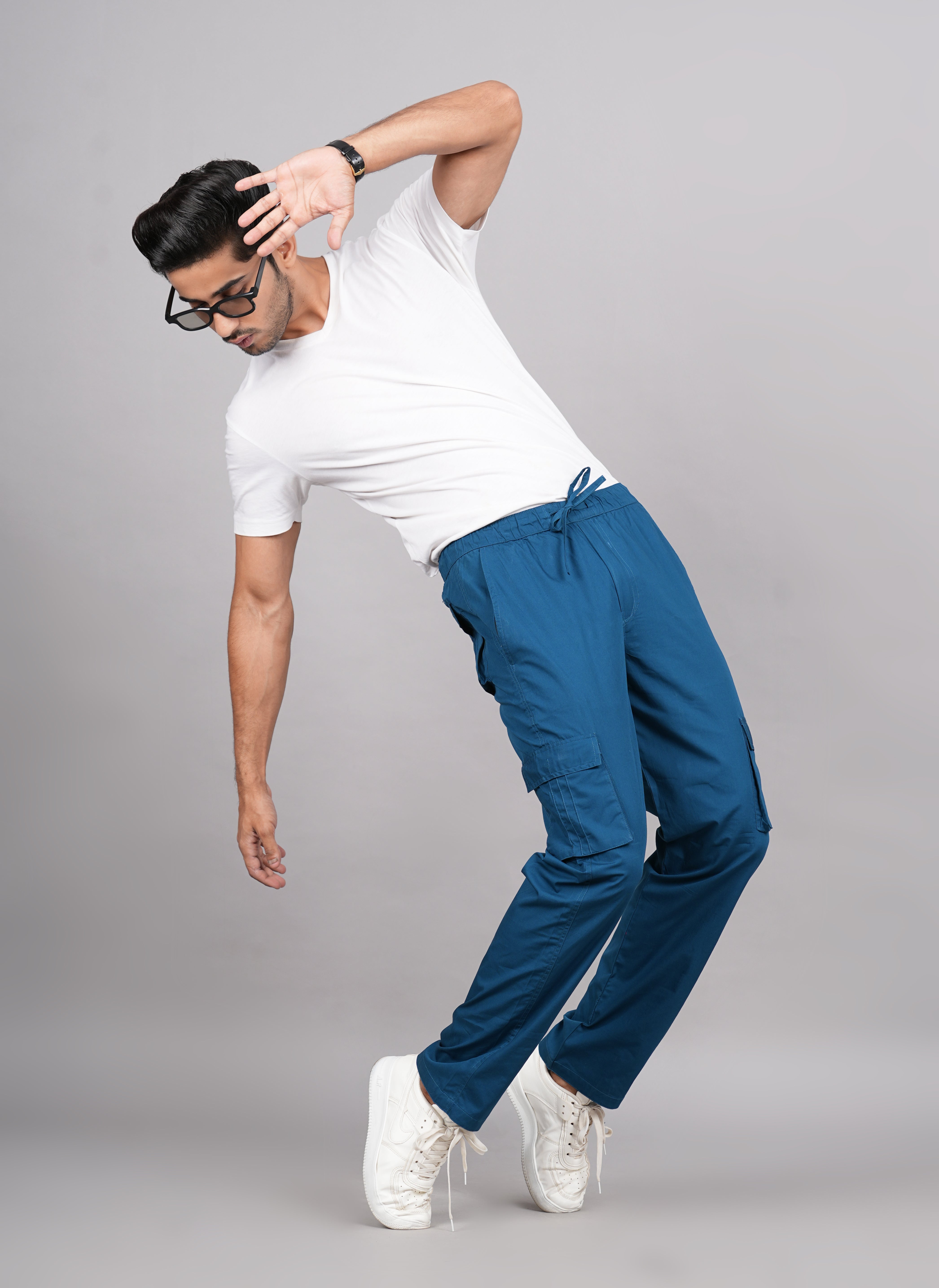 House of RP Men's Cotton DarkBlue Slim Fit Solid Cargos, Casual Trousers with Cargo Pockets - Distacart