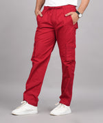 Thumbnail for House of RP Men's Cotton Red Slim Fit Solid Cargos, Casual Trousers with Cargo Pockets - Distacart