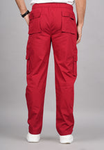 Thumbnail for House of RP Men's Cotton Red Slim Fit Solid Cargos, Casual Trousers with Cargo Pockets - Distacart