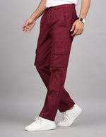 Thumbnail for House of RP Men's Cotton Maroon Slim Fit Solid Cargos, Casual Trousers with Cargo Pockets - Distacart