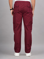 Thumbnail for House of RP Men's Cotton Maroon Slim Fit Solid Cargos, Casual Trousers with Cargo Pockets - Distacart