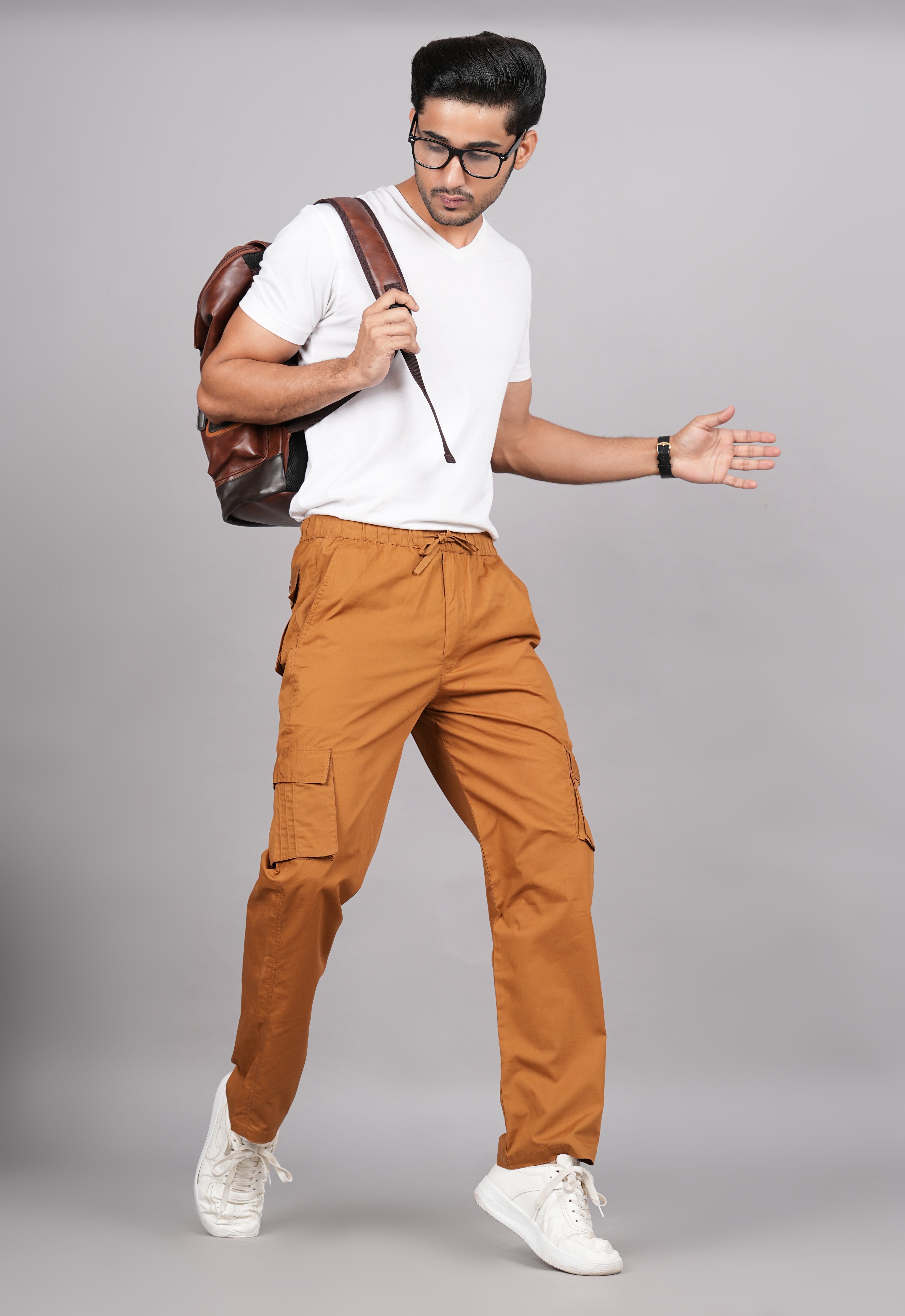 House of RP Men's Cotton Khaki Slim Fit Solid Cargos, Casual Trousers with Cargo Pockets - Distacart