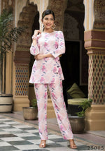 Thumbnail for Women's Casual Fashionable Light Pink Muslin co-ord set - Rooh - Distacart