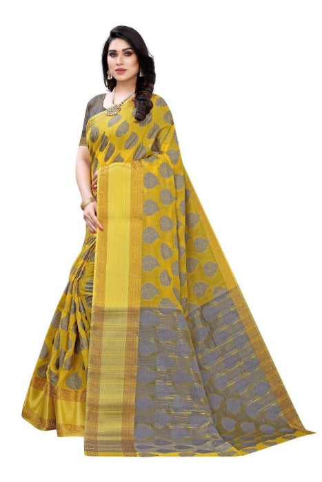 Vamika Yellow Jari Work Cotton Silk Saree 