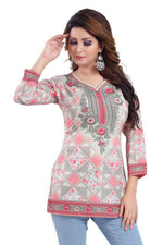Thumbnail for Snehal Creations Precious Pink Faux Crepe Printed Short Kurti Tunic