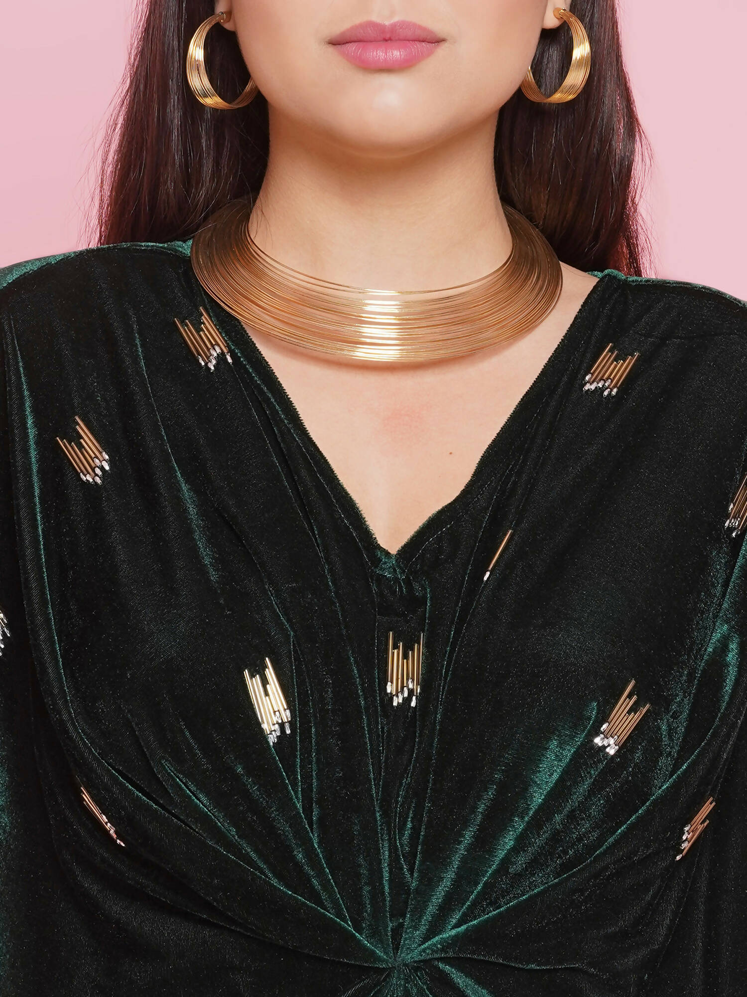 Women Republic Green Velvet Hand Embellished Gown - Distacart