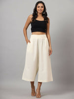 Thumbnail for Juniper Women's Ivory Cotton Flex Flared Culottes - Distacart