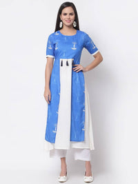 Thumbnail for Myshka Viscose Printed 3/4 Sleeve Round Neck Casual Blue Women's dress
