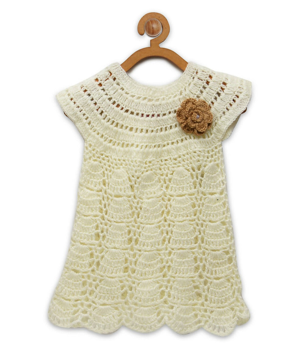 Chutput Kids Cream Coloured Solid Wool Frock - Cream - Distacart