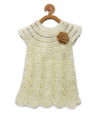 Thumbnail for Chutput Kids Cream Coloured Solid Wool Frock - Cream - Distacart