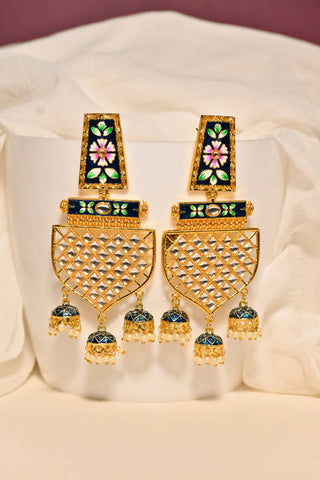 Traditional Gold-Plated Meenakari Blue Jhumka Jhumki Earrings By House of Ree - Distacart
