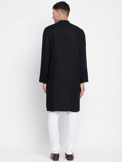 Even Apparels Black Pure Cotton Men's Sherwani Kurta With Open Front - Distacart