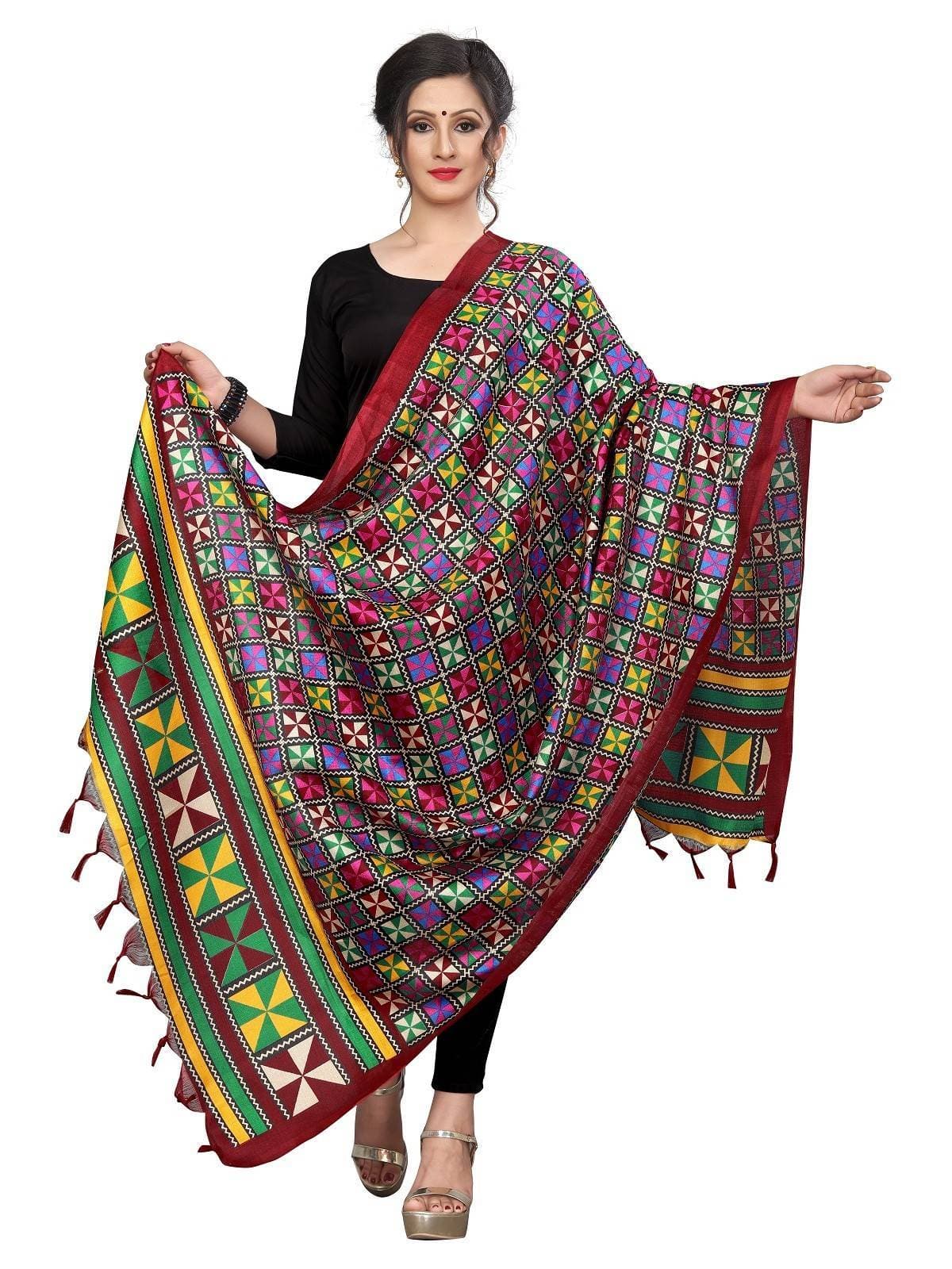Vamika Red Printed Khadi Bhagalpuri Beautiful Dupatta