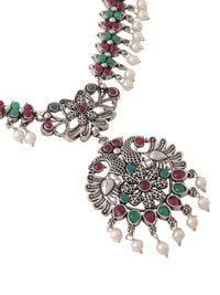 Thumbnail for NVR Women Stone Studded Oxidised Silver Jewellery Set - Distacart