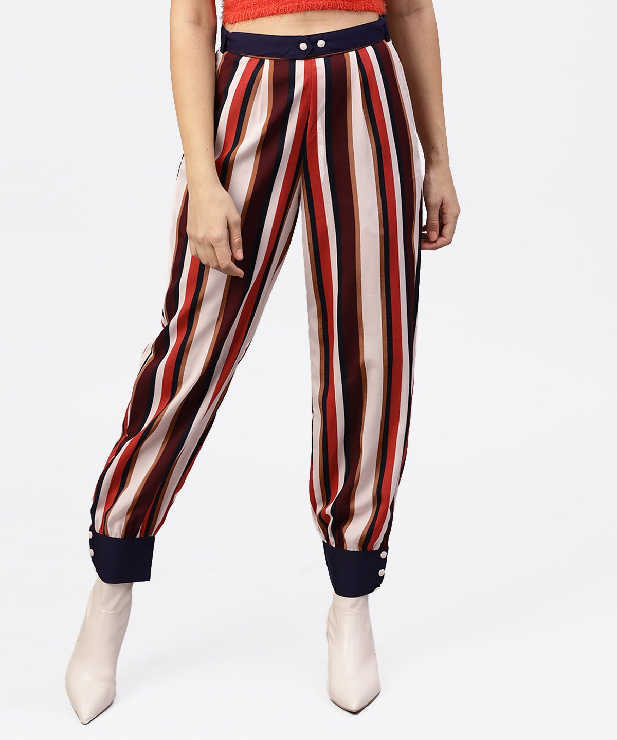 NOZ2TOZ Multi Printed Ankle Length Striped Trouser - Distacart