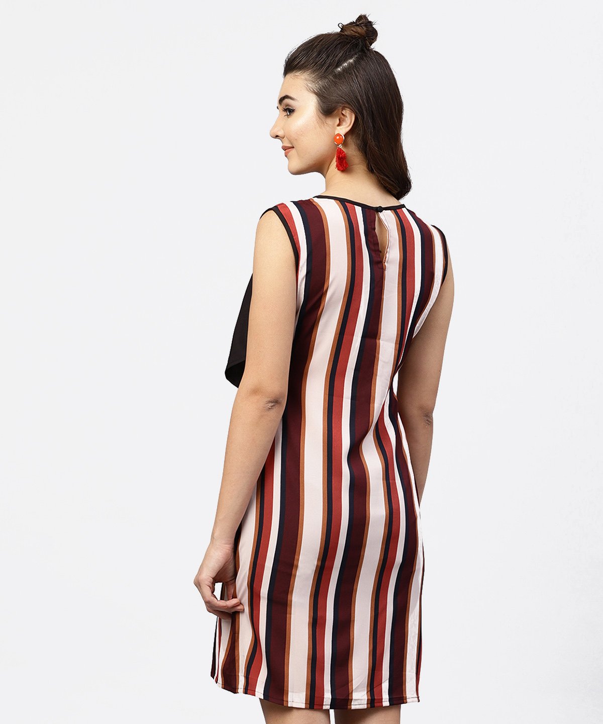 NOZ2TOZ Multi Striped Sleeveless Dress With Round Neck - Distacart