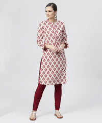 Thumbnail for NOZ2TOZ Red Printed Cotton Kurta With Madarin Collar And 3/4th Sleeves - Distacart