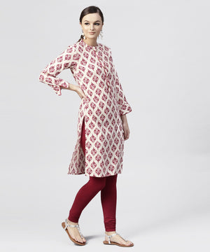 NOZ2TOZ Red Printed Cotton Kurta With Madarin Collar And 3/4th Sleeves - Distacart