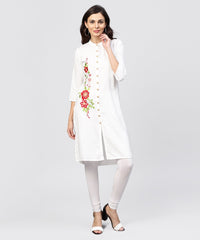 Thumbnail for NOZ2TOZ Embroidered Off White Rayon Kurta With Madarin Collar - Distacart
