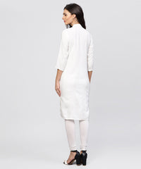Thumbnail for NOZ2TOZ Embroidered Off White Rayon Kurta With Madarin Collar - Distacart
