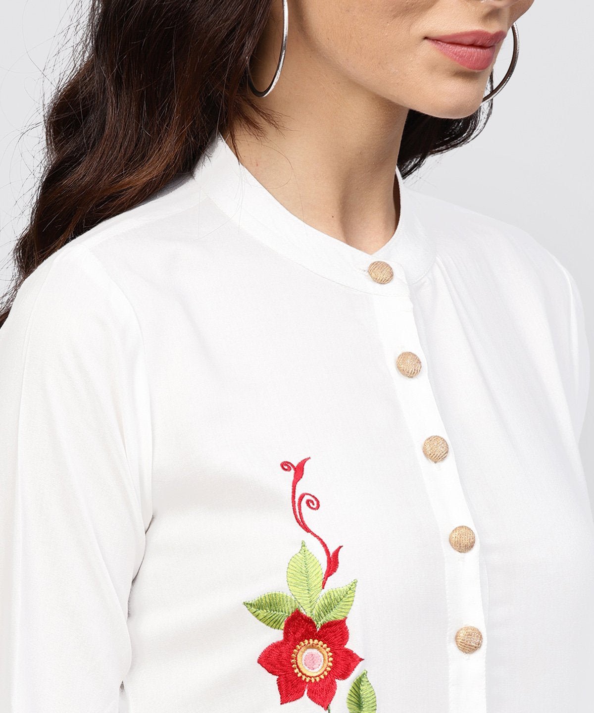 NOZ2TOZ Embroidered Off White Rayon Kurta With Madarin Collar - Distacart