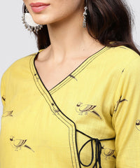 Thumbnail for NOZ2TOZ Cotton Mustard Pleated Angrakha With V-Neck And Emblished With Tassel - Distacart