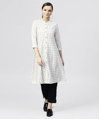 Thumbnail for NOZ2TOZ White Checked Printed Panelled Cut A-Line Kurta With Madarin Collar And Front Placket - Distacart