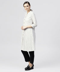 Thumbnail for NOZ2TOZ White Checked Printed Panelled Cut A-Line Kurta With Madarin Collar And Front Placket - Distacart