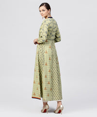 Thumbnail for NOZ2TOZ Pastel Green Printed Panelled Khadi Kurta With Madarin Collar And Front Placket - Distacart