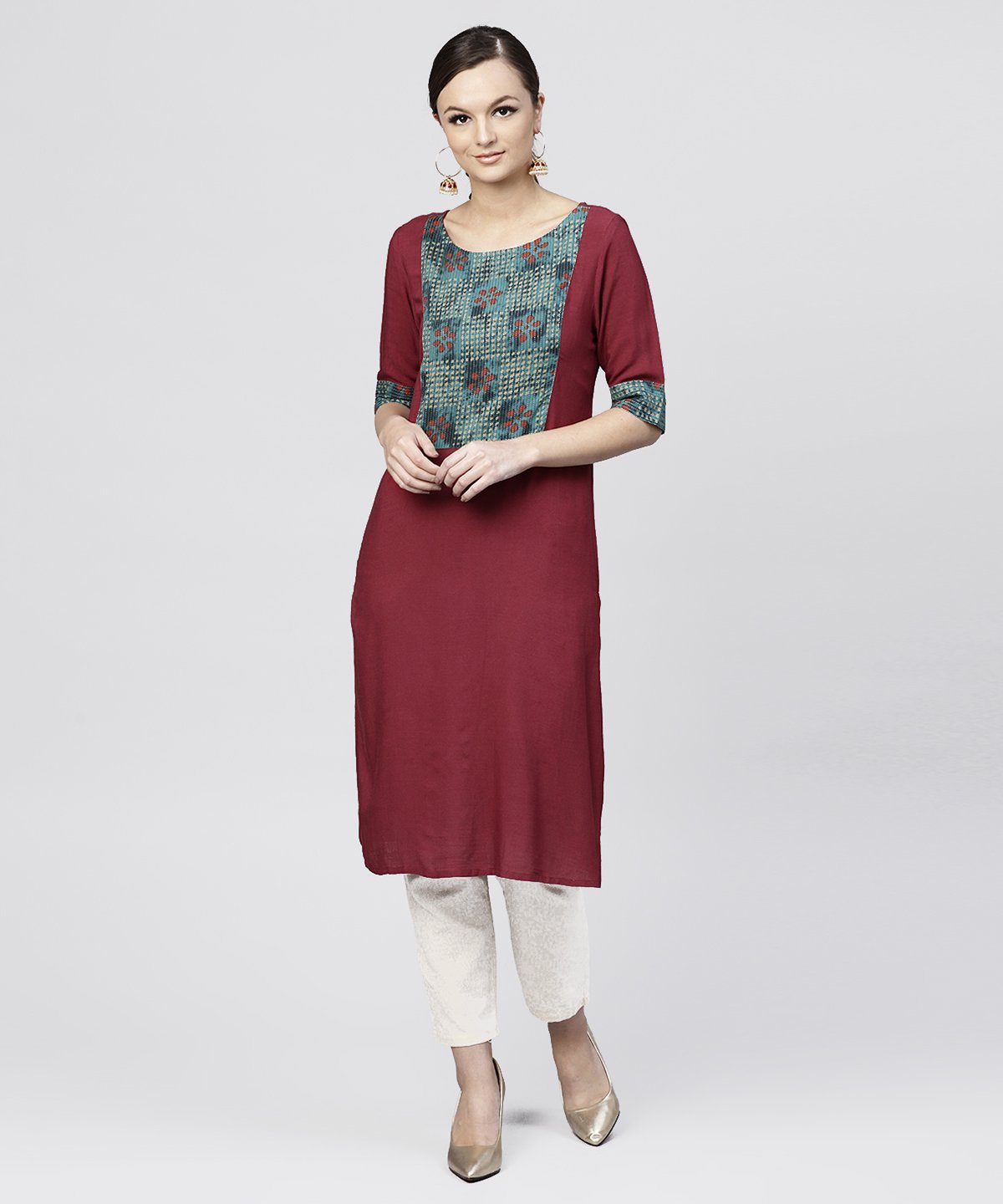 NOZ2TOZ Red Kurta With Half Sleeves And Front Yoke - Distacart