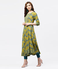 Thumbnail for NOZ2TOZ Green Printed 3/4 Sleeves Kurta With Front Yoke And Round Neck - Distacart
