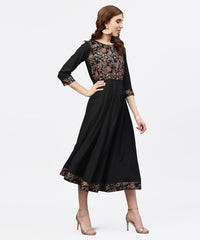Thumbnail for NOZ2TOZ Black Printed Maxi Dress With Round Neck And Full Sleeves - Distacart