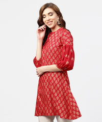 Thumbnail for NOZ2TOZ Red Printed Short Kurta With Key Hole Neck And 3/4 Sleeves - Distacart