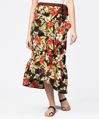 Thumbnail for NOZ2TOZ Multi Flower Printed Calf Length Skirt - Distacart