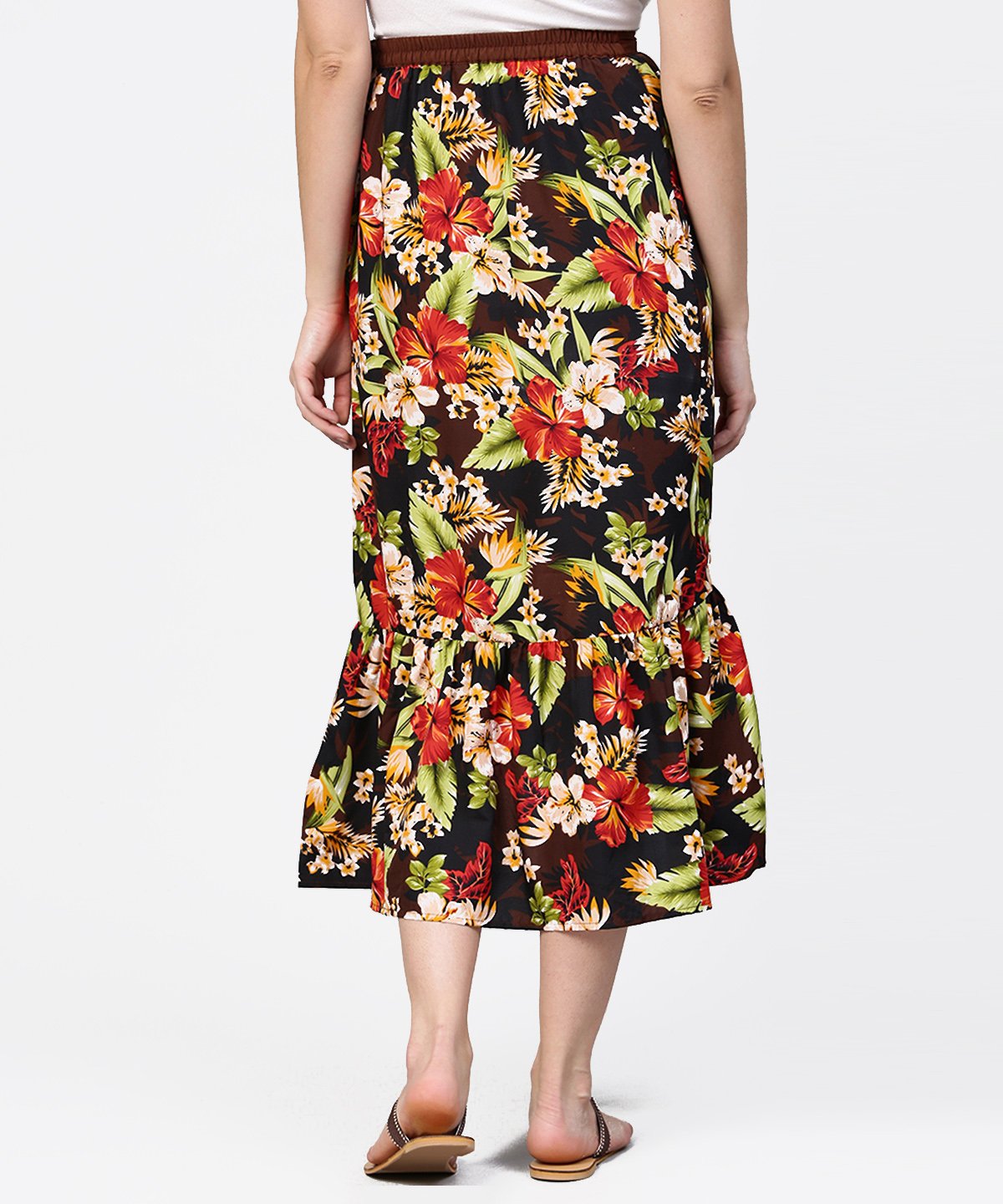 NOZ2TOZ Multi Flower Printed Calf Length Skirt - Distacart