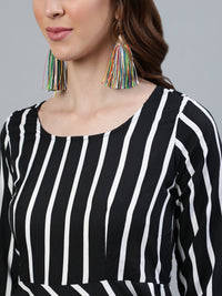 Thumbnail for NOZ2TOZ Women Black Striped Maxi Dress With Three Quarter Sleeves - Distacart