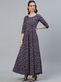Thumbnail for NOZ2TOZ Women Blue Floral Printed Maxi Dress With Three Quarter Sleeves - Distacart