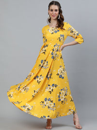 Thumbnail for NOZ2TOZ Women Yellow Printed Maxi Dress With Three Quarter Sleeves - Distacart