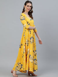 Thumbnail for NOZ2TOZ Women Yellow Printed Maxi Dress With Three Quarter Sleeves - Distacart