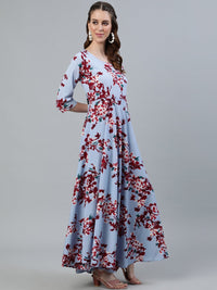 Thumbnail for NOZ2TOZ Women Blue Floral Printed Maxi Dress With Three Quarter Sleeves - Distacart