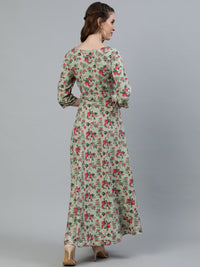Thumbnail for NOZ2TOZ Women Green Floral Printed Maxi Dress With Three Quarter Sleeves - Distacart