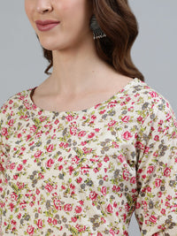 Thumbnail for NOZ2TOZ Women Cream Floral Printed Straight Kurta With Three Quarter Sleeves - Distacart
