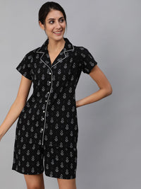 Thumbnail for NOZ2TOZ Women Black Floral Printed Night Suit - Distacart