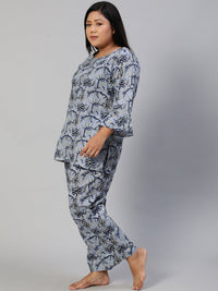 Thumbnail for NOZ2TOZ Women Blue Printed Night Suit - Distacart