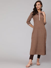 Thumbnail for NOZ2TOZ Women Brown Printed Straight kurta With Three Quarter Sleeves - Distacart