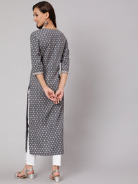 Thumbnail for NOZ2TOZ Women Grey Printed Straight Kurta With Three Quarter Sleeves - Distacart