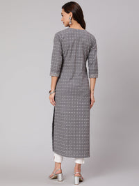 Thumbnail for NOZ2TOZ Women Grey Printed Straight Kurta With Three Quarter Sleeves - Distacart