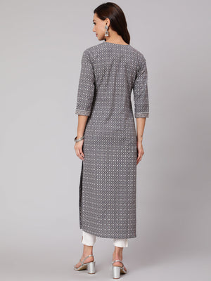 NOZ2TOZ Women Grey Printed Straight Kurta With Three Quarter Sleeves - Distacart