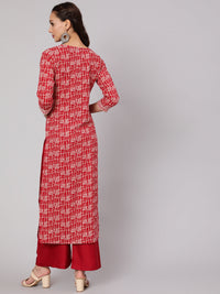 Thumbnail for NOZ2TOZ Women Red Geometric Printed Straight Kurta With Three Quarter Sleeves - Distacart